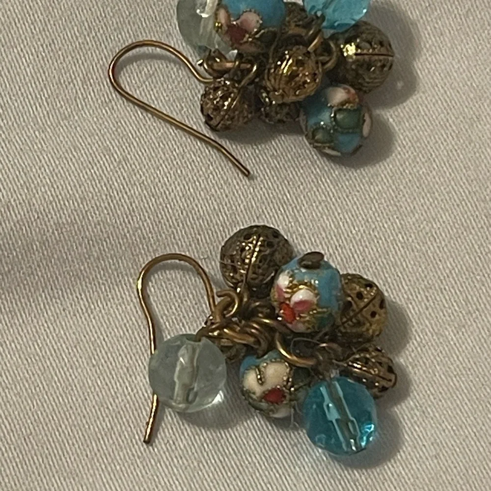 Gold and Blue Cluster‎ Earrings